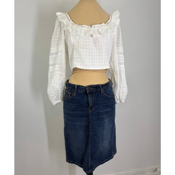 Perfect summer top! white lace cropped peasant top. women's top size L - Picture 10 of 11